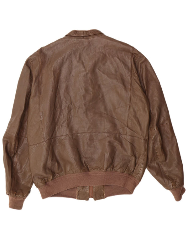 VINTAGE Chaqueta de cuero para hombre IT 54 2XL Marrón