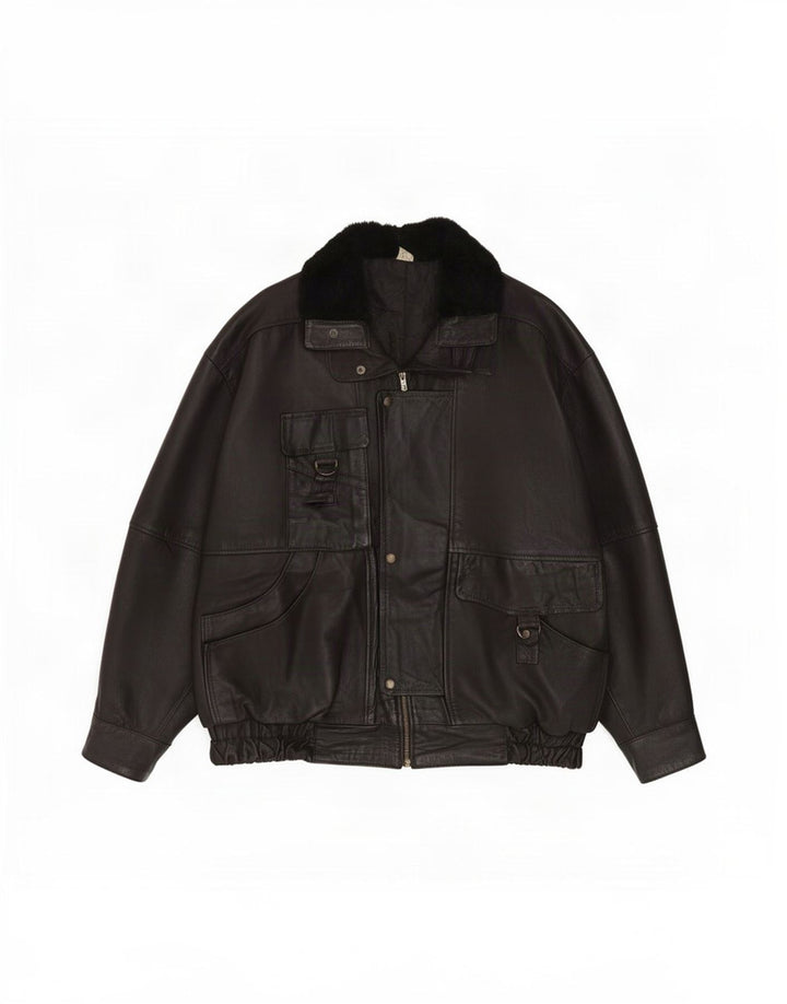 Chaqueta de cuero vintage para hombre IT 52 XL Negro