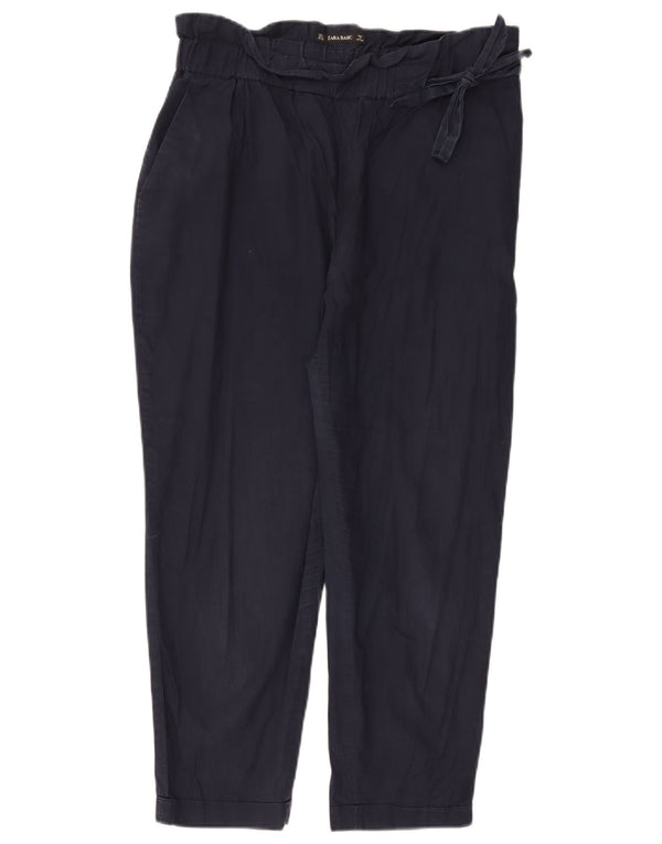 Zara Mujer Pantalones Cortos Cónicos De Cintura Alta Grande W30 L24 Azul Marino