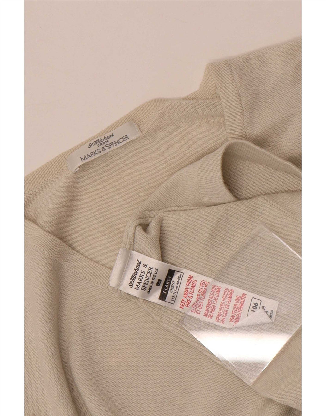 Marks & Spencer Hombre Top Manga Larga XL Algodón Beige