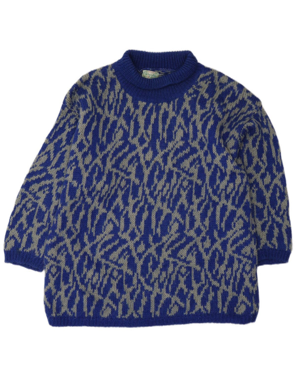 Benetton Womens Roll Neck Jumper Sweater UK 16 Large Blue Geometric