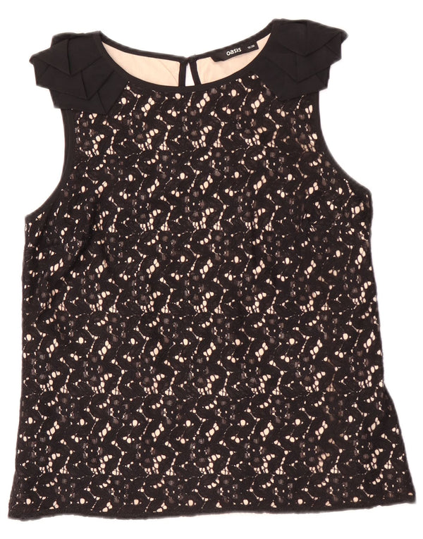 Oasis Blusa de encaje sin mangas para mujer UK 10 Small Black Floral Cotton
