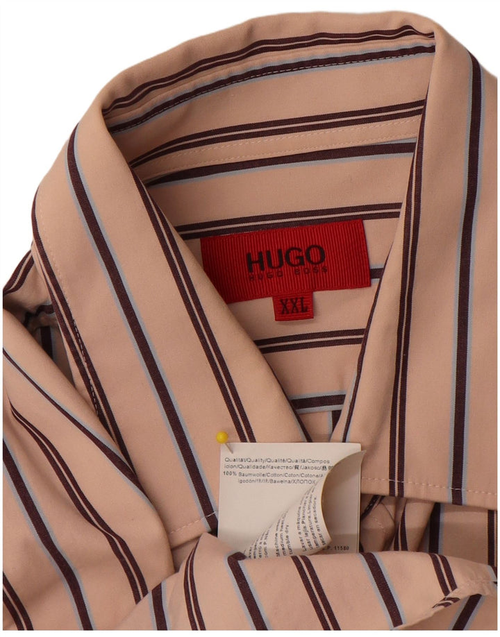 Camisa Hugo Boss Hombre 2XL Algodón Rayas Beige