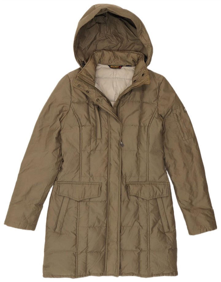 Woolrich Abrigo acolchado con capucha para mujer UK 44 Algodón caqui mediano