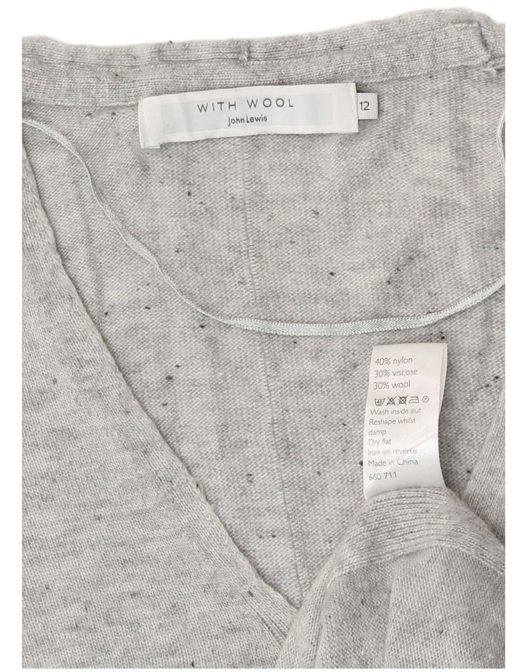 John Lewis Suéter tipo jersey con cuello en V para mujer UK 12 Nylon moteado gris medio