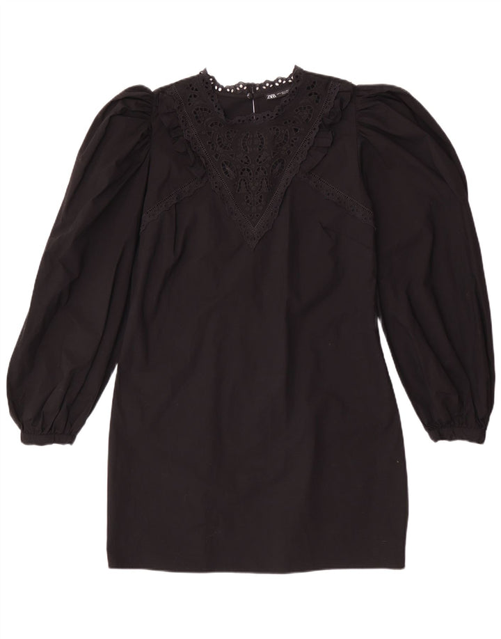 Zara Vestido recto de manga larga para mujer UK 44 Grande Negro