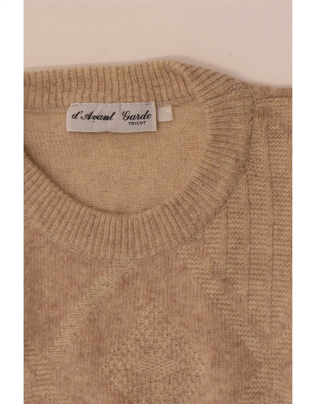 Avant Garde - Jersey de cuello redondo para hombre, color beige medio, rombos/diamante