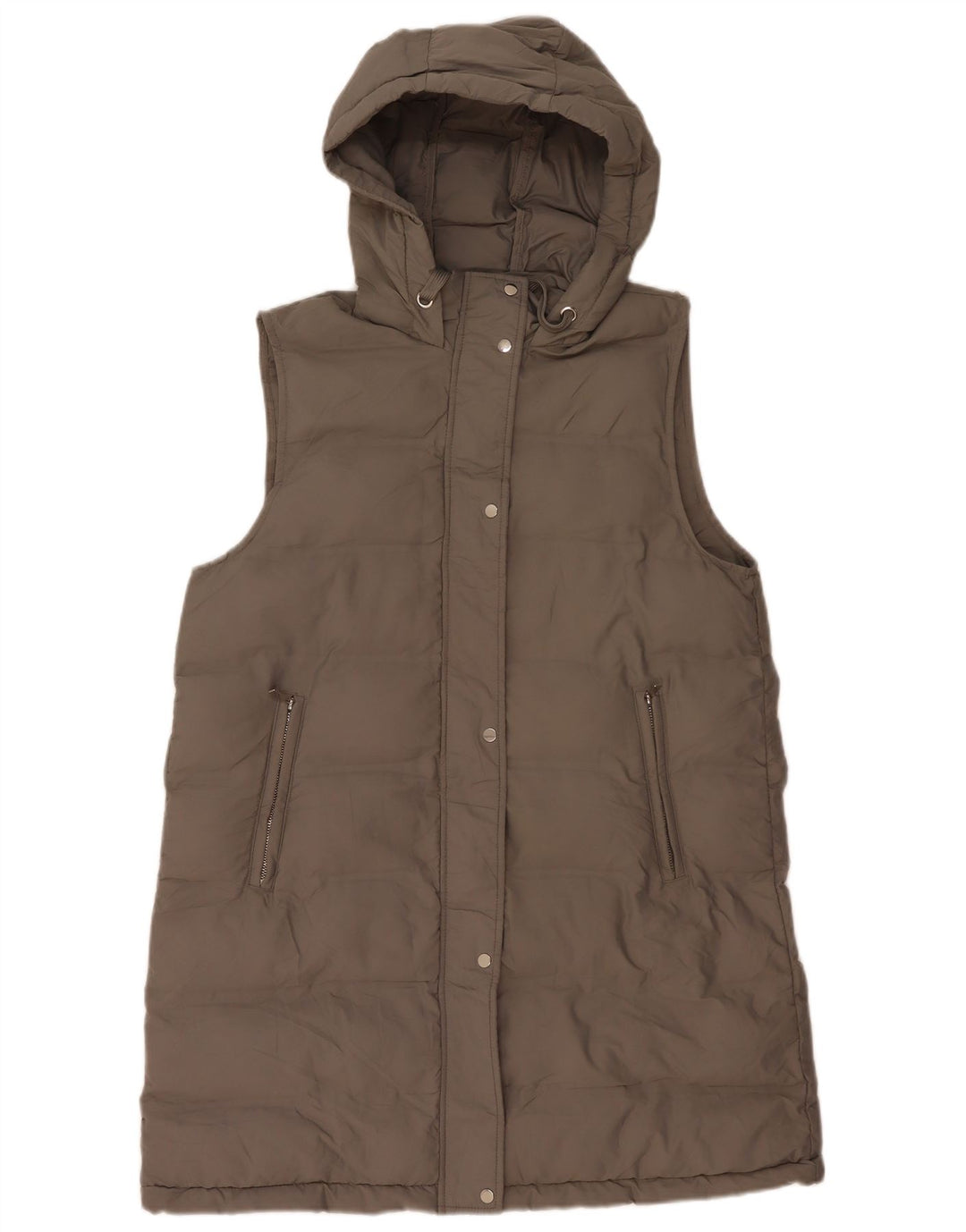 Zara Mujer Abrigo Acolchado Sin Mangas Con Capucha UK 46 Poliéster Gris Grande