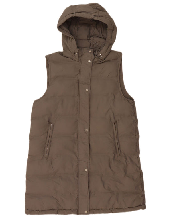 Zara Mujer Abrigo Acolchado Sin Mangas Con Capucha UK 46 Poliéster Gris Grande
