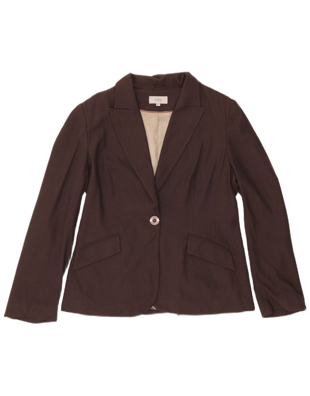 Marks & Spencer Chaqueta tipo blazer con 1 botón para mujer, talla 44, color marrón medio