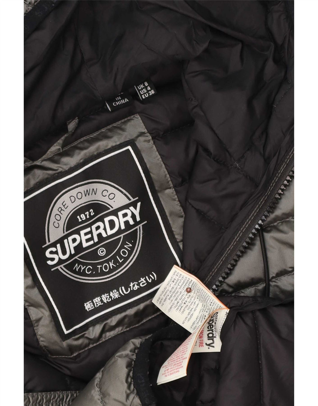 Superdry Chaqueta Acolchada Con Capucha Para Mujer UK 8 Small Gris Poliéster