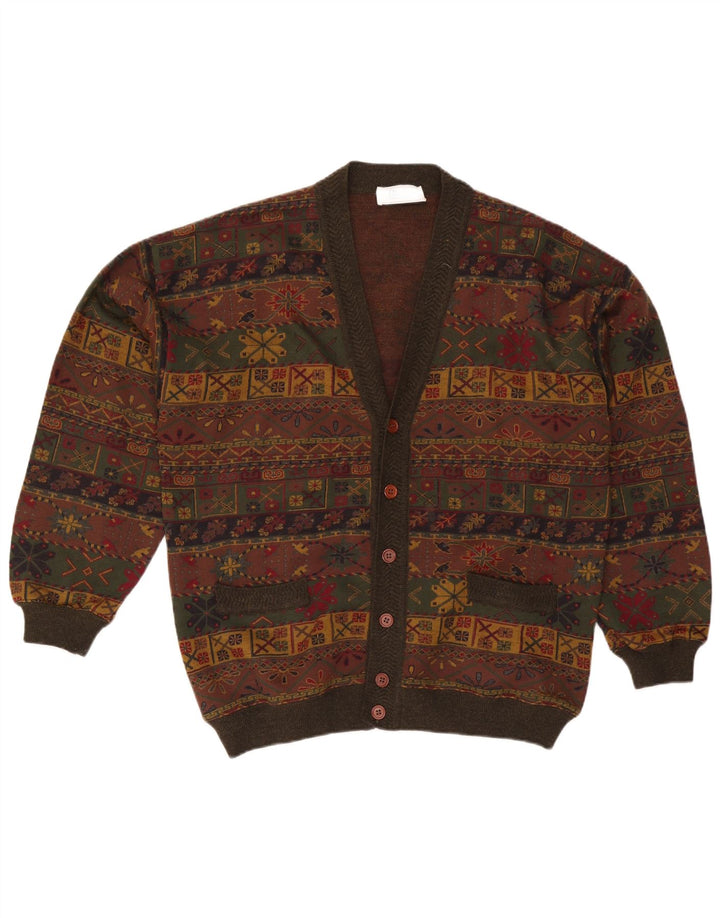 Bluster Suéter Cárdigan Para Hombre Grande Caqui Lana Fair Isle