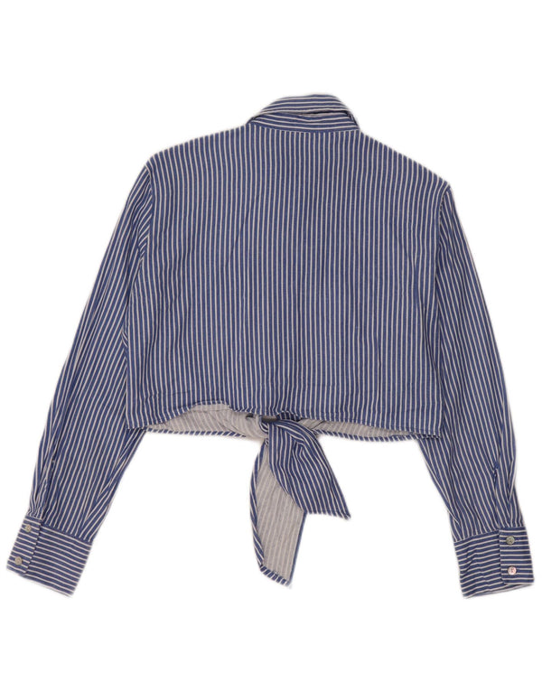 Zara Blusa Corta con Lazo Frontal para Mujer UK 10 Small Blue Rayas