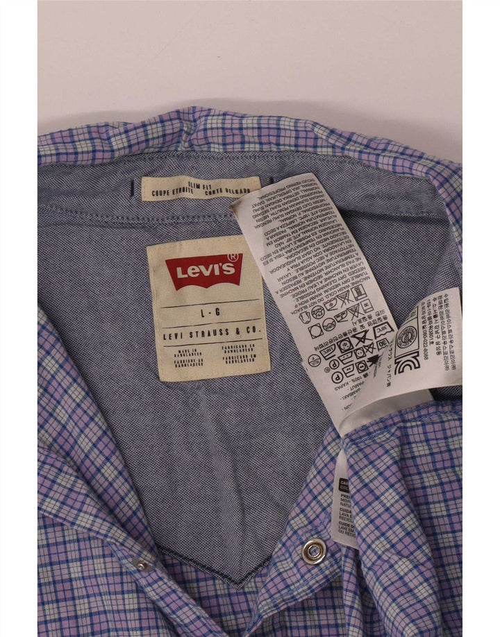 Levi's Camisa ajustada de algodón a cuadros azules grandes para hombre