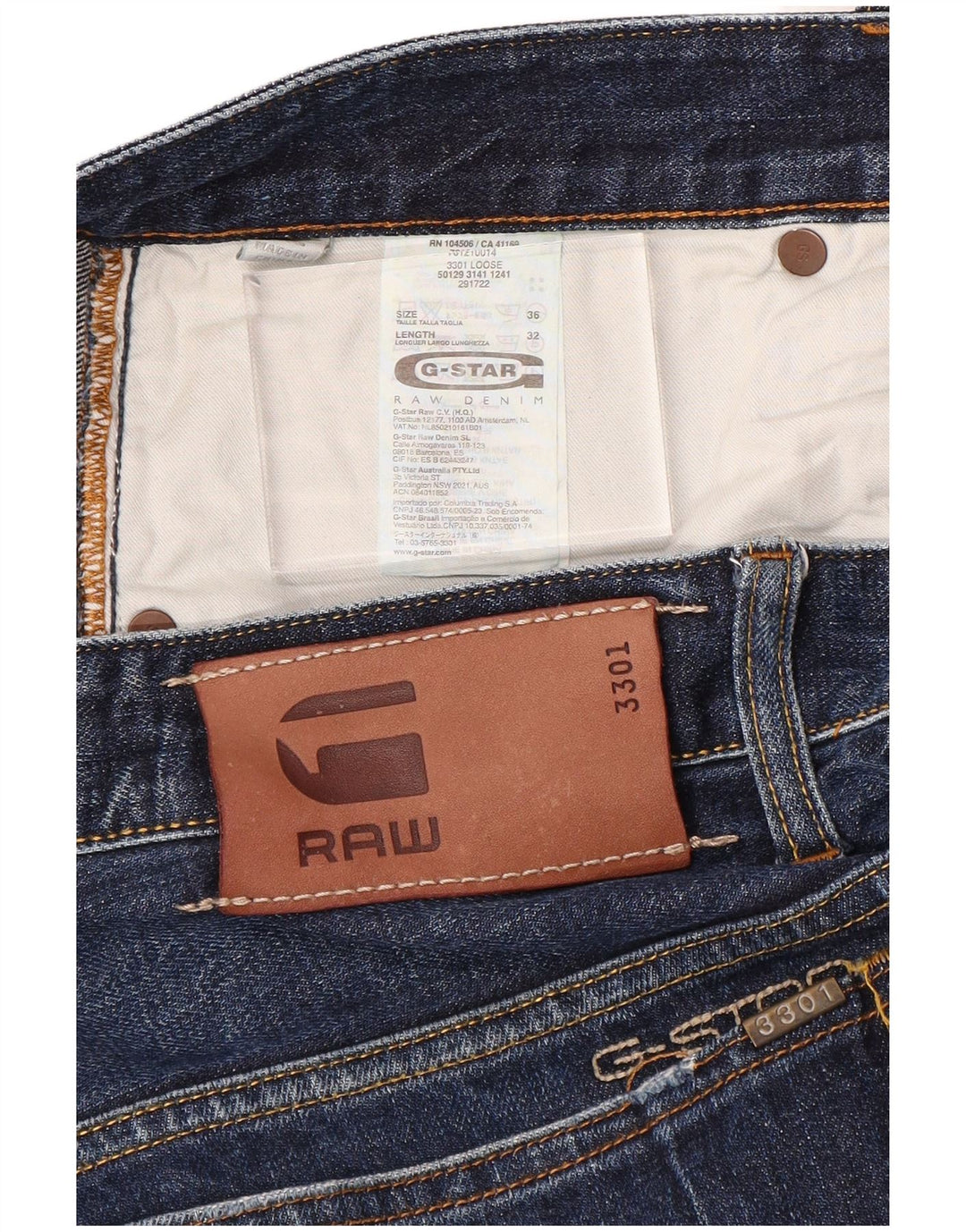 Vaqueros rectos G-Star 3301 para hombre W36 L32 Algodón azul