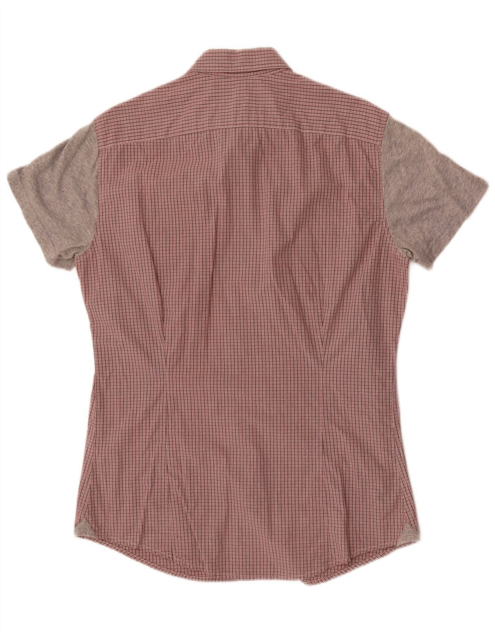 Sisley Camisa De Manga Corta Para Hombre De Algodón Con Cuadros Rojos Grandes