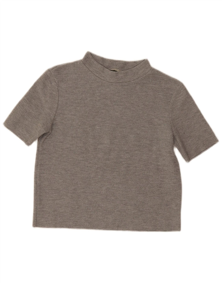 Zara Mujer Crop Camiseta Top UK 40 Poliéster Gris Medio