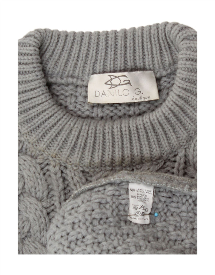 Vintage hombres cuello redondo jersey suéter grande lana gris