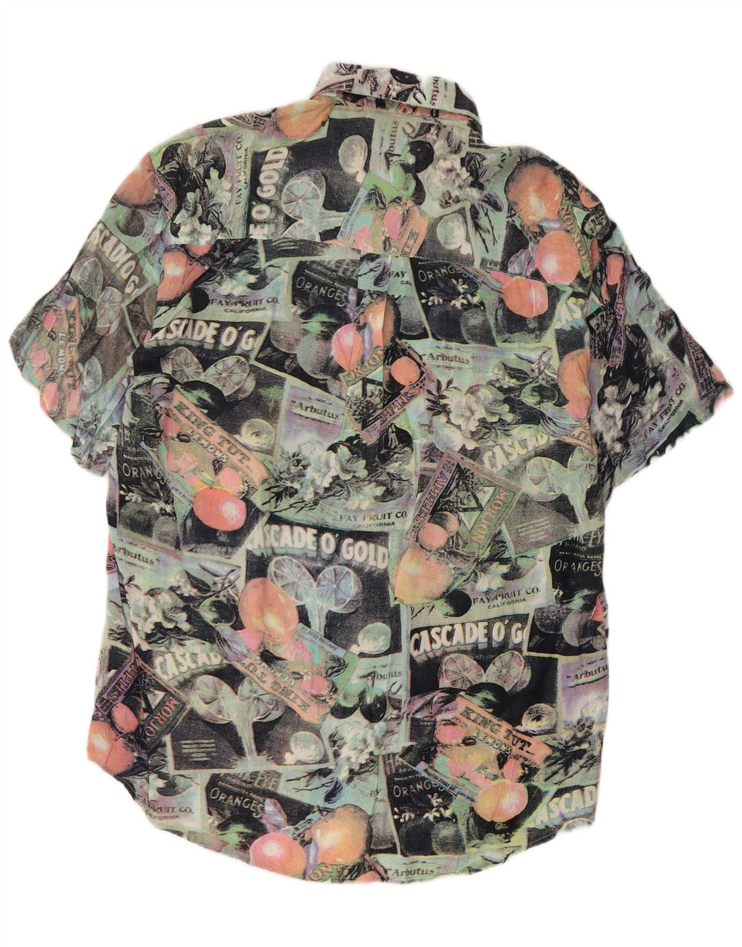 Vintage hombres patrón abstracto camisa de manga corta grande multicolor retro