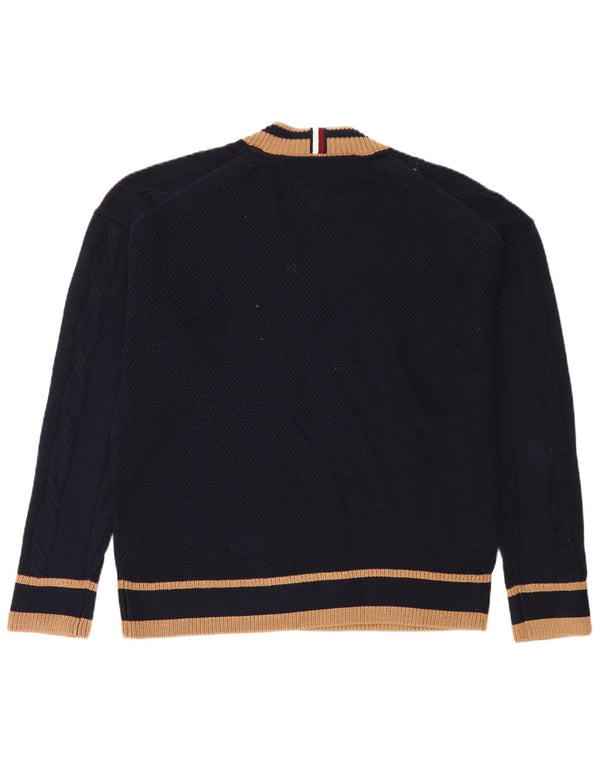 Tommy Hilfiger Jersey con Cuello en V para Hombre de algodón a Rayas Azul Marino Medio