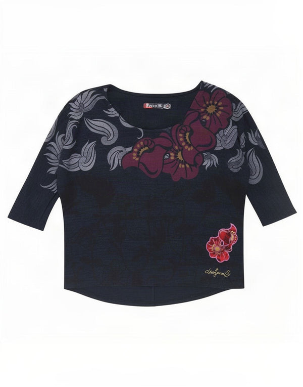 Desigual Top extragrande para mujer manga 3/4 UK 44 Medio azul marino floral