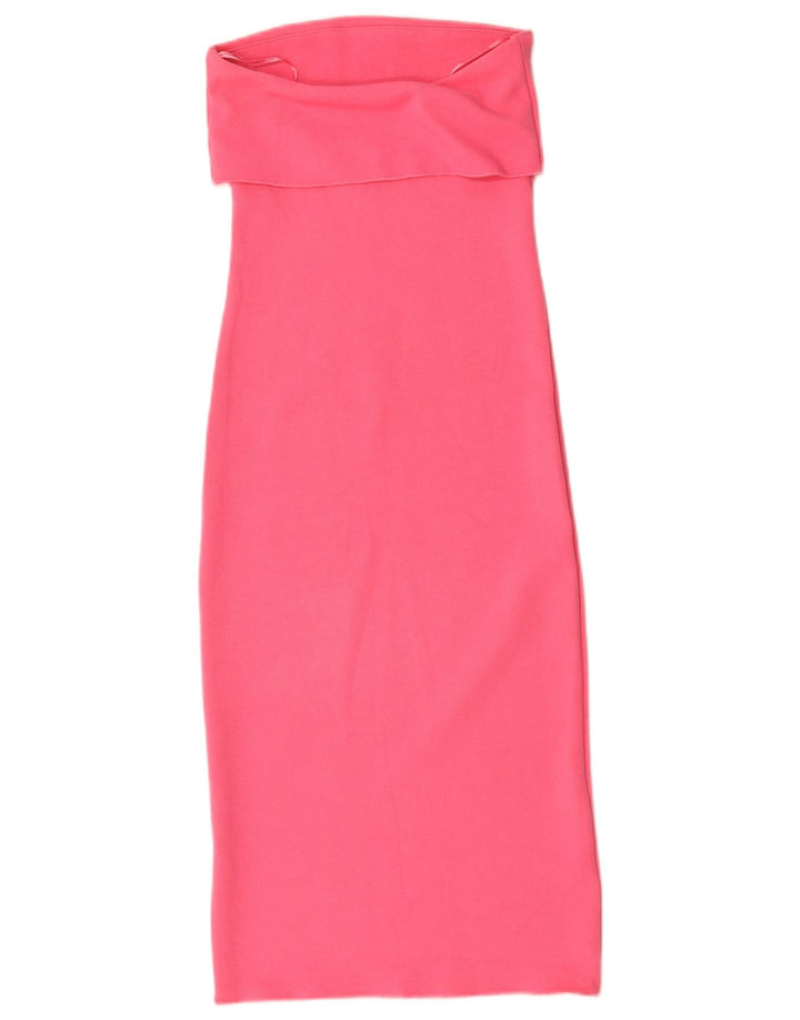 Zara Vestido Sin Tirantes Para Mujer UK 8 Small Viscosa Rosa