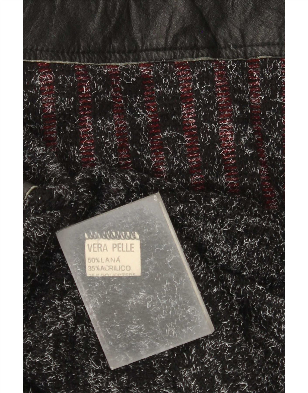 Vintage hombres cuello redondo jersey suéter grande negro patchwork lana