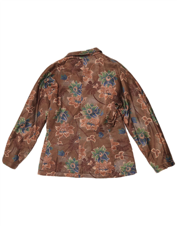 Vintage mujer 4 botones Blazer chaqueta Reino Unido 14 marrón medio floral
