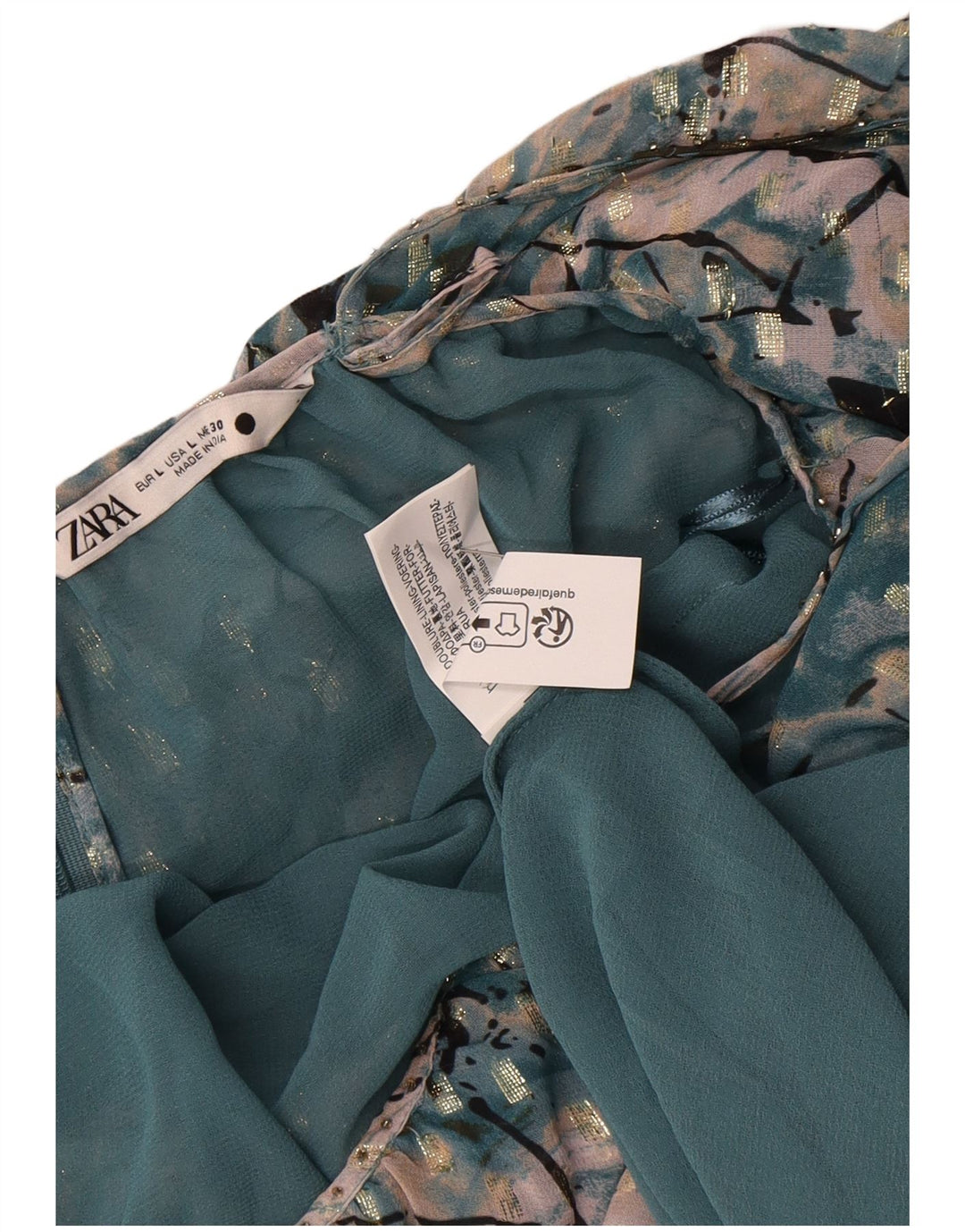 Zara Vestido Escalonado Con Estampado Abstracto Para Mujer UK 46 Poliéster Verde Grande