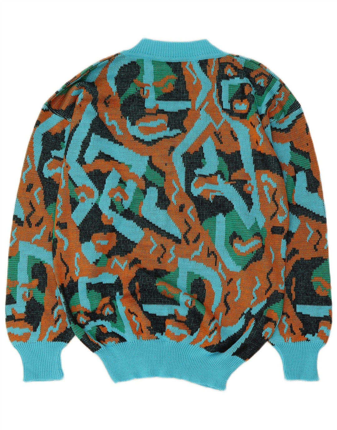 Vintage mujer V-cuello jumper suéter Reino Unido 16 grande multicolor
