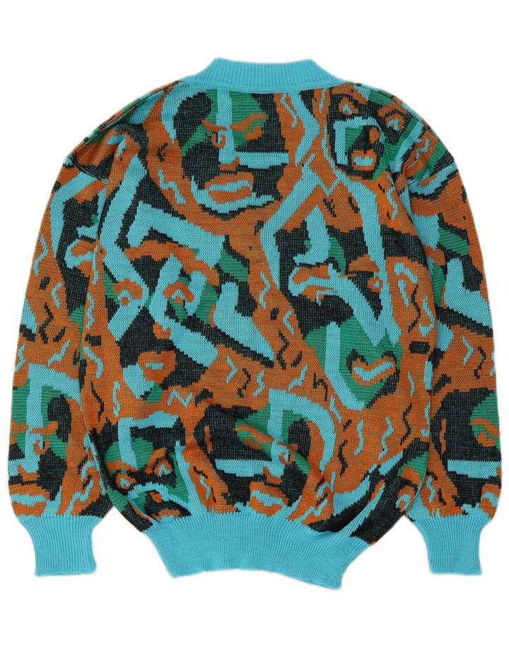 Vintage mujer V-cuello jumper suéter Reino Unido 16 grande multicolor