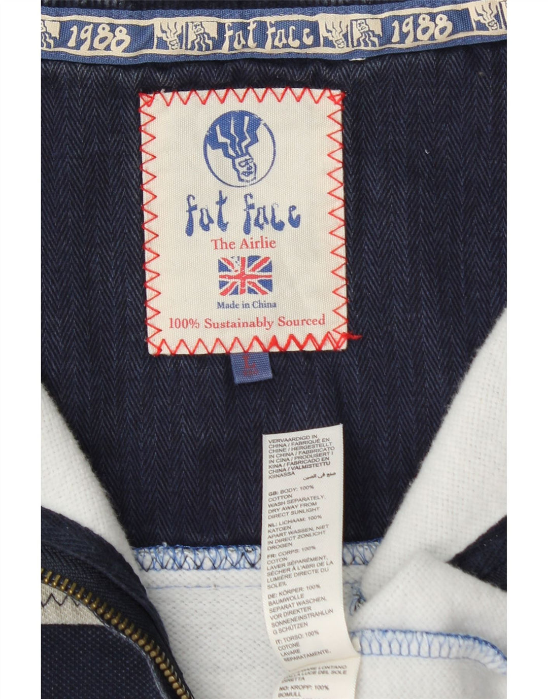 FAT FACE Hombre Sudadera con cremallera y cuello tipo jersey de algodón color block en azul grande