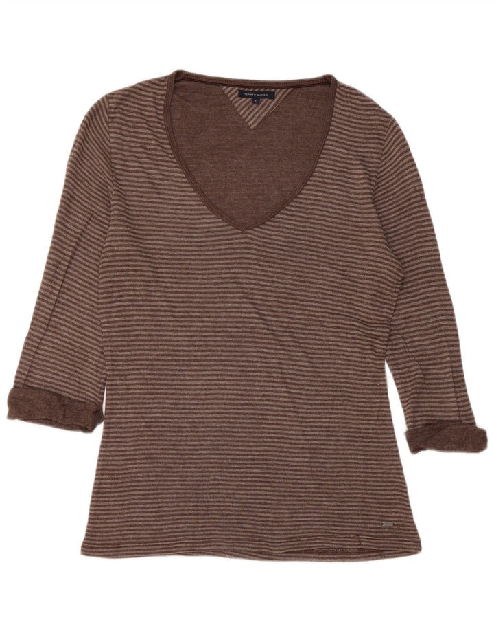 TOMMY HILFIGER Top para mujer manga 3/4 UK 44 Grande Marrón Rayas