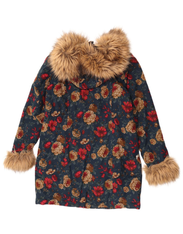 Joe Browns Parka con capucha para mujer UK 10 Small Blue Floral Cotton