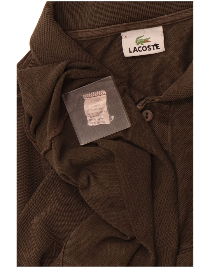 LACOSTE Polo de manga larga para hombre talla 5 grande algodón marrón