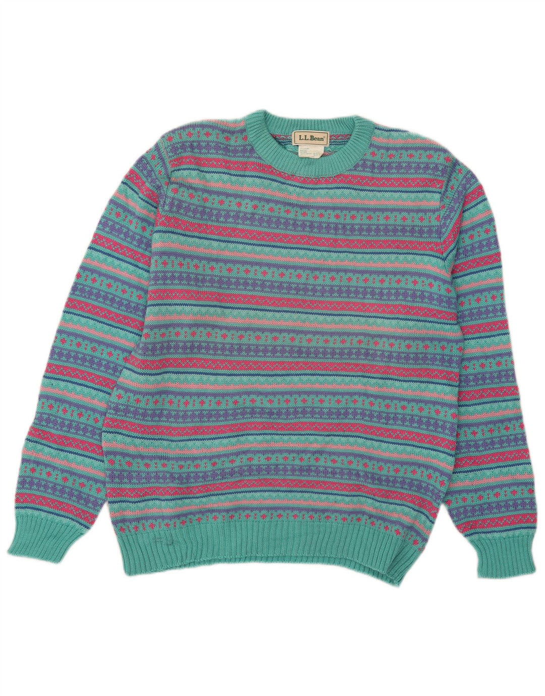 L.L.Bean Suéter tipo jersey con cuello redondo para hombre, talla grande, lana Fair Isle multicolor