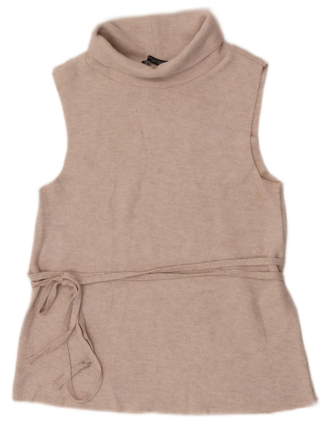 Zara Mujer Chaleco Tank Top UK 8 Small Beige Poliéster