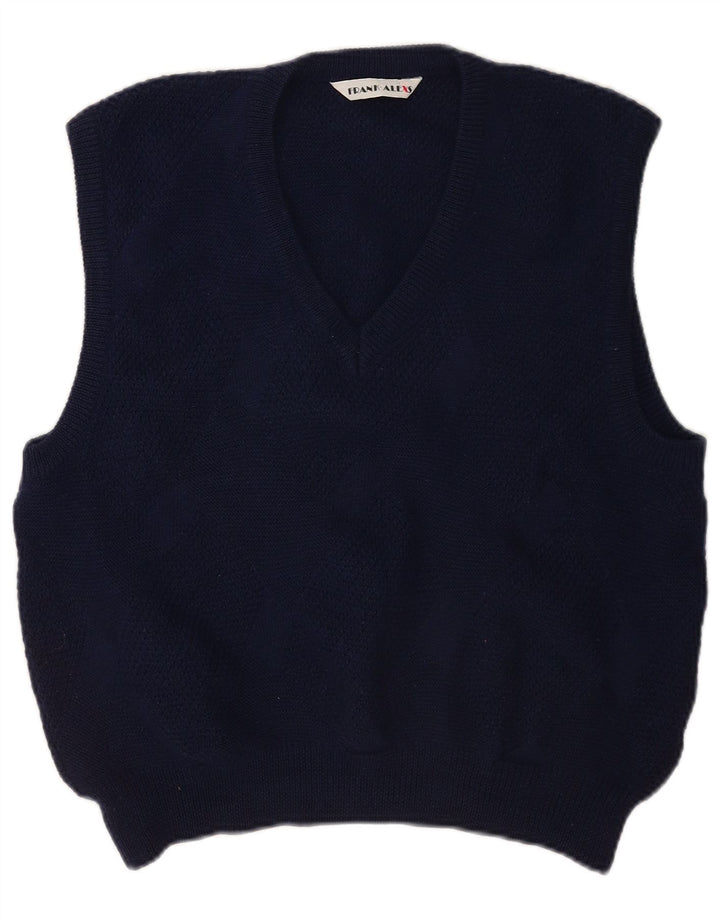 Frank Alexs Chaleco para hombre Camiseta sin mangas Mediana Lana azul marino