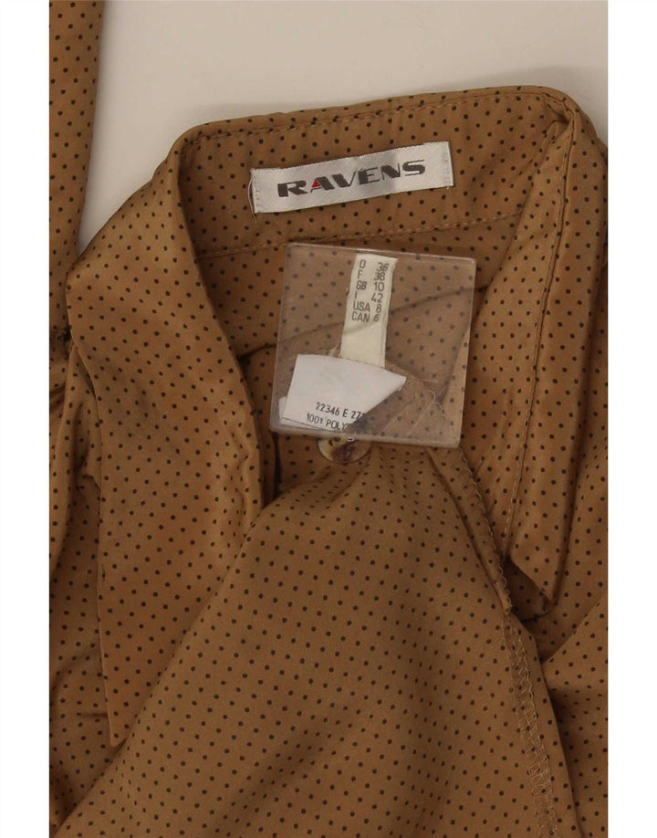 Ravens Camisa extragrande para mujer UK 10 Small Marrón Spotted Poliéster