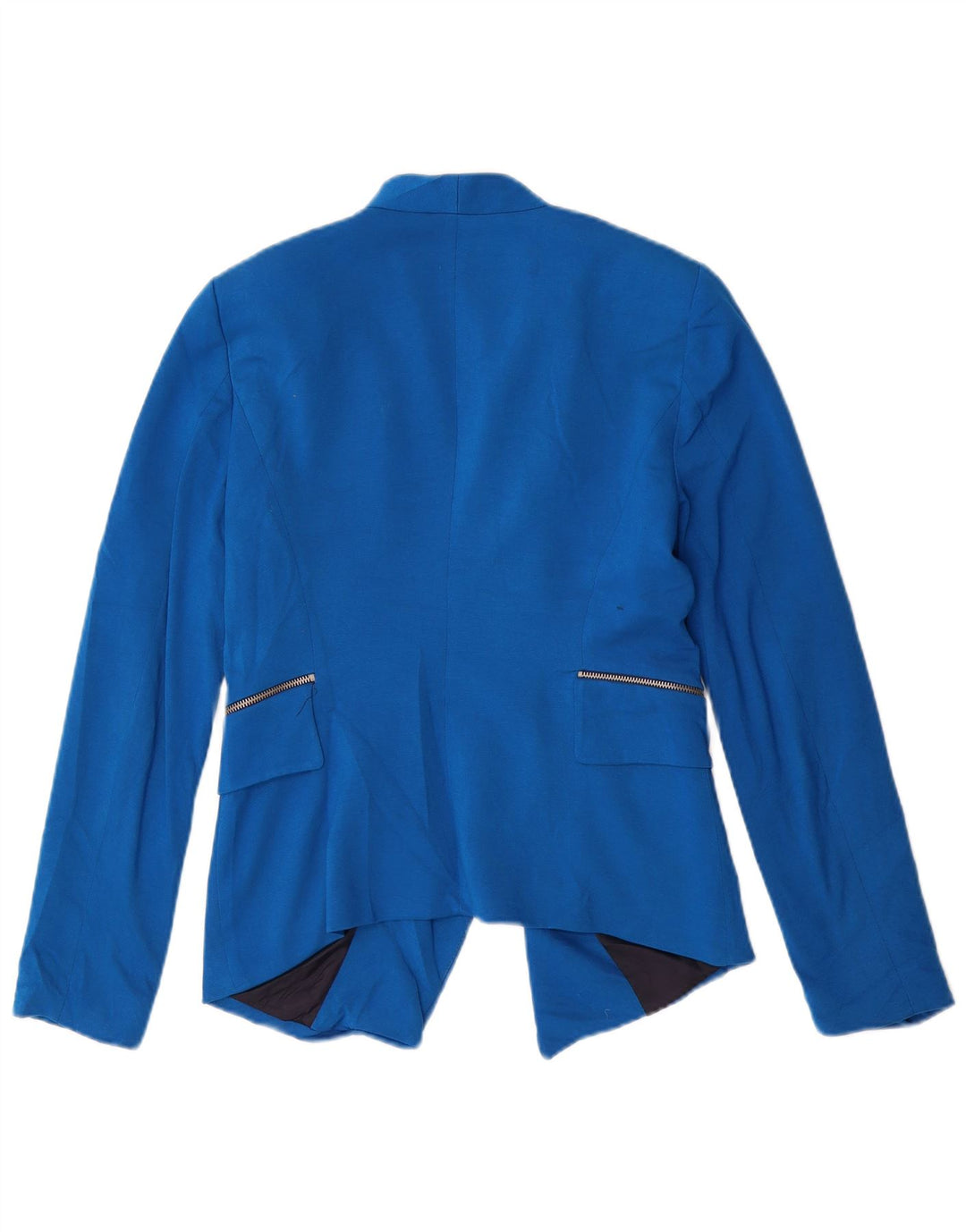 Zara Mujer Chaqueta Americana Abierta UK 42 Poliéster Azul Medio