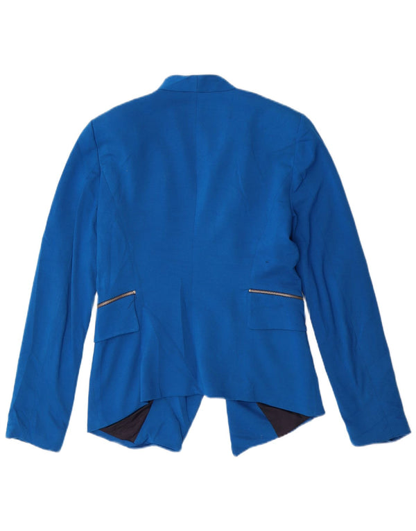 Zara Mujer Chaqueta Americana Abierta UK 42 Poliéster Azul Medio