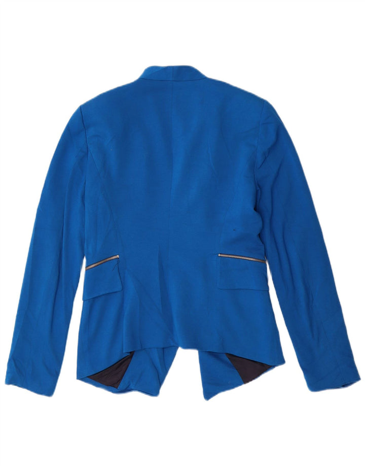 Zara Mujer Chaqueta Americana Abierta UK 42 Poliéster Azul Medio