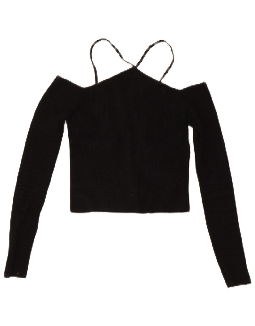 Zara Top corto de manga larga con hombros descubiertos para mujer UK 42 Viscosa negra mediana