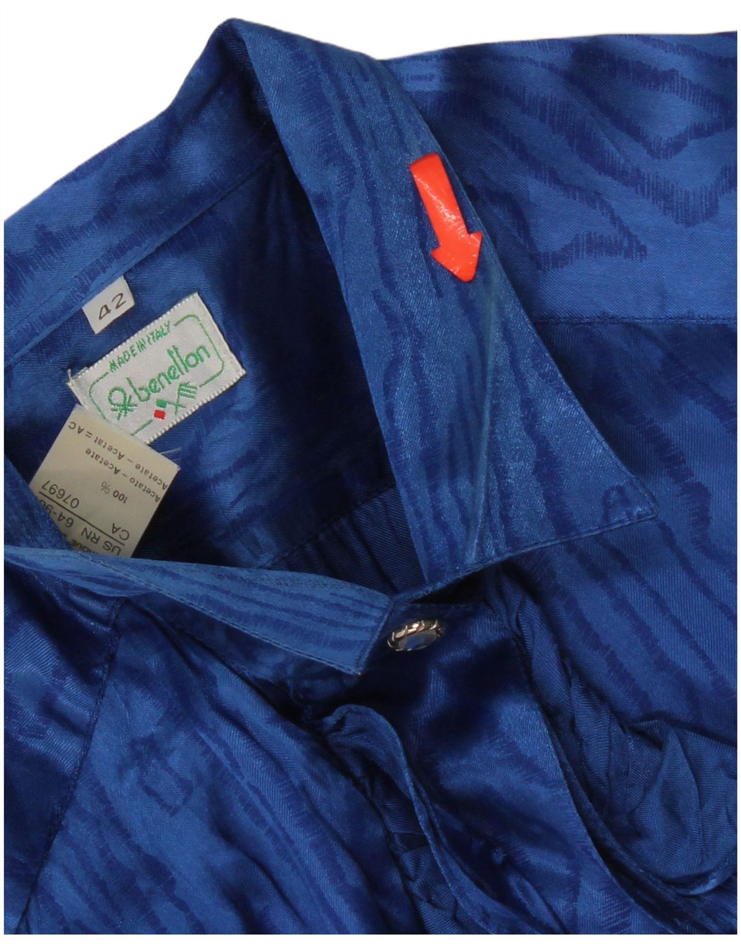 Benetton Blusa Camisera Con Estampado Abstracto IT 42 Azul Medio