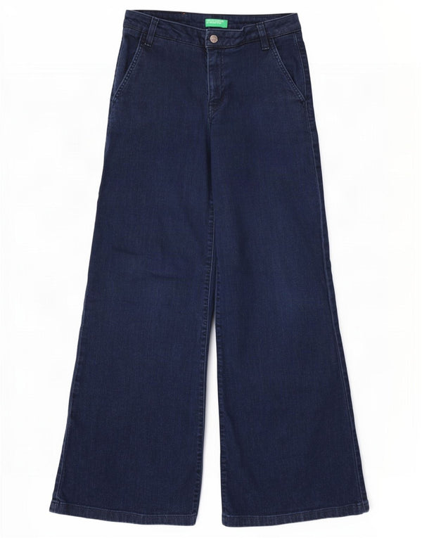 Benetton Vaqueros De Pernera Ancha Para Mujer UK 10 Small W28 L31 Azul Marino