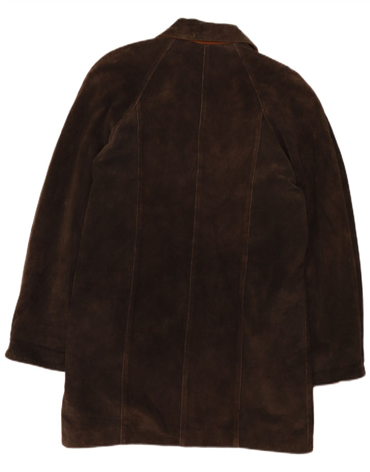 Vintage mujer oversize ante abrigo Reino Unido 2 2XS cuero marrón