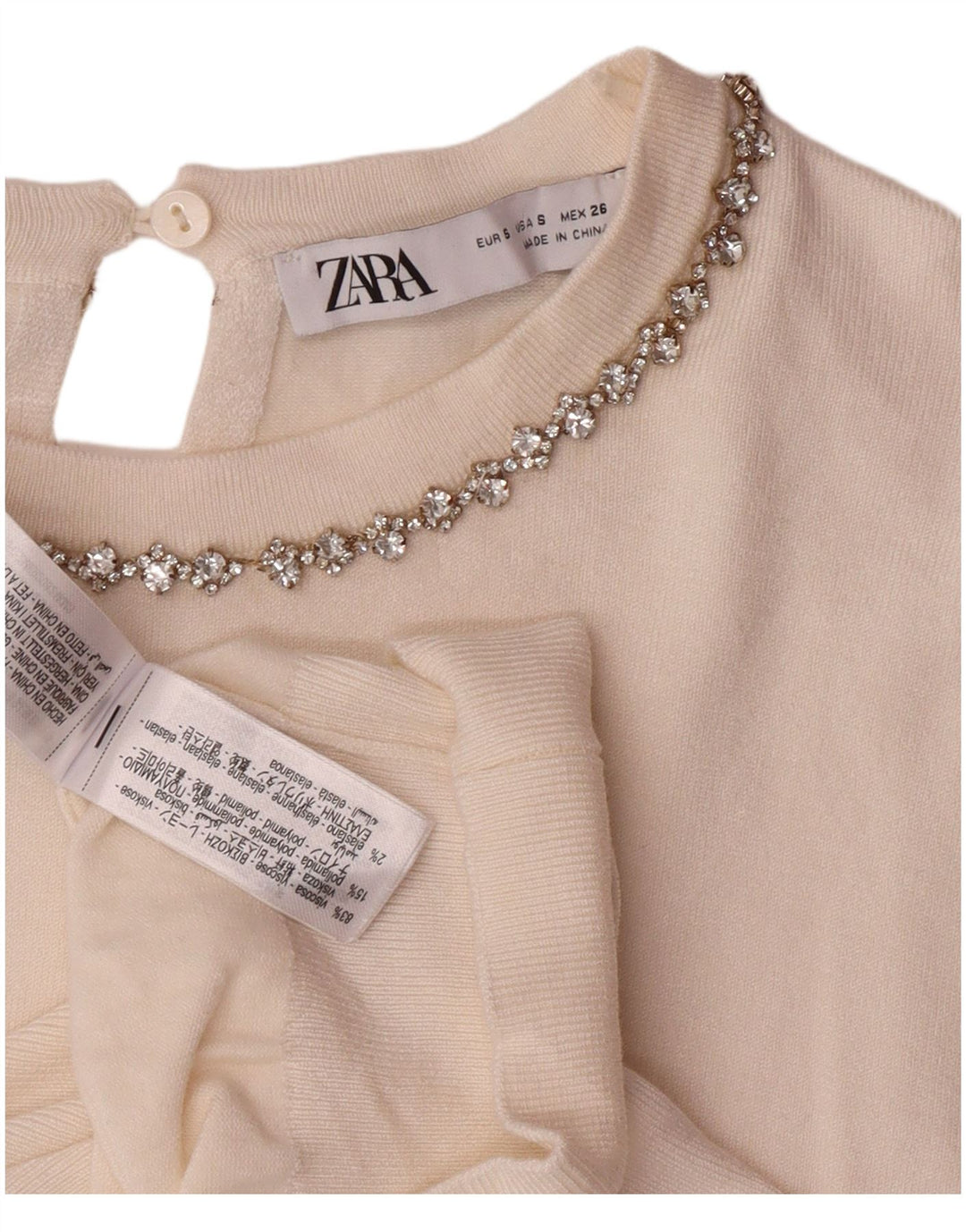Zara Jersey con Cuello Barco para Mujer UK 10 Small Off White Viscosa