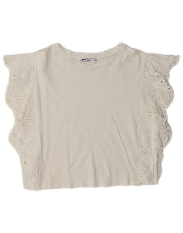 Zara Mujer Camiseta Top UK 10 Small Blanco