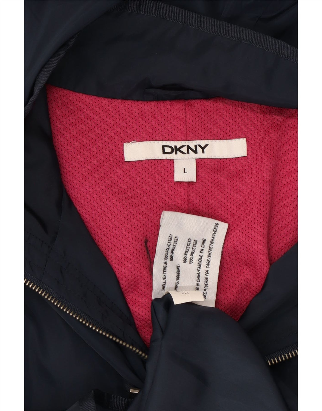 DKNY Abrigo cortavientos con capucha para mujer UK 46 Grande Poliéster azul marino