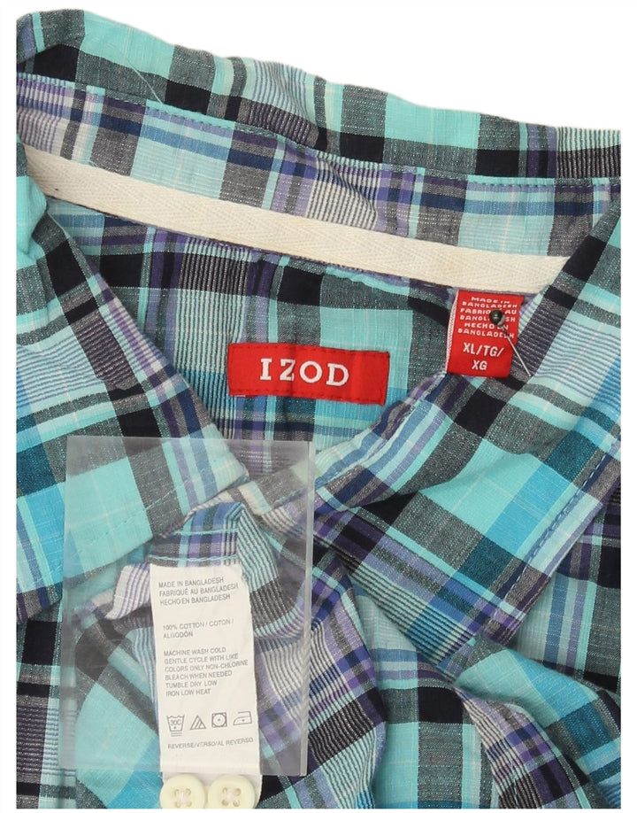Izod Hombre Camisa De Manga Corta XL Algodón A Cuadros Turquesa